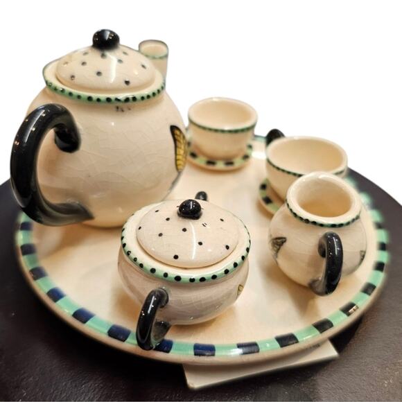 Butterfly Pattern Mini Tea Set Teapot Cream Sugar 2 Tea Cups with Saucers - Picture 6 of 10
